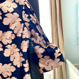 Rickie Freeman For Teri Jon Floral Gazar Pleat Sleeve Dress Navy Pink size 12